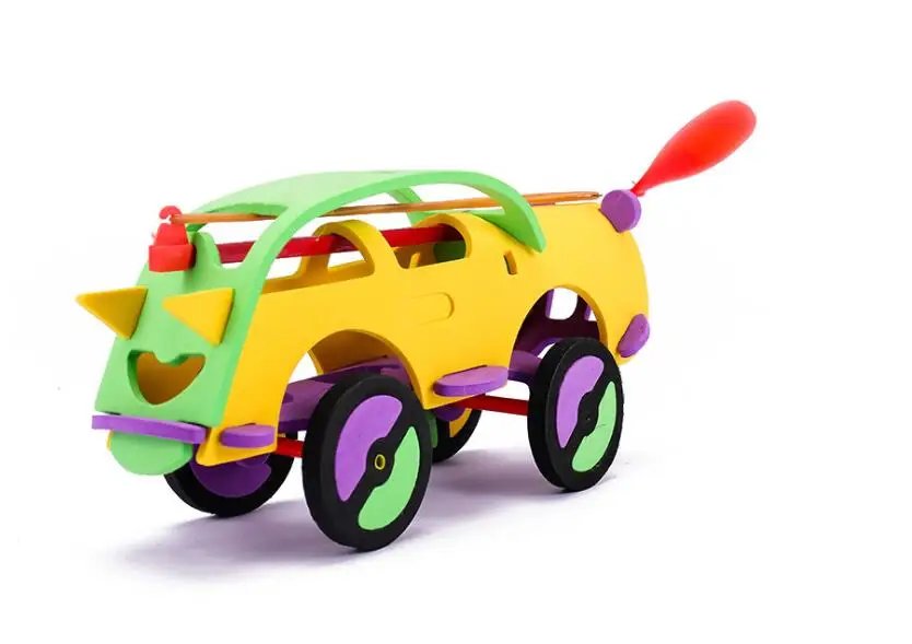1Set Kid DIY Wooden Dynamic Rubber Band Powered Car Kid Assembled Puzzle Toy