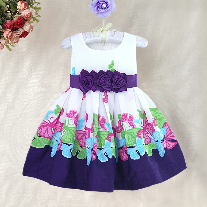 High Quality Butterfly Print Girl Dresses With Flower Bow European Gorgeous Baby Dress Patterns High Quality Butterfly Print Girl Dresses With Flower Bow European Gorgeous Baby Dress Patterns
