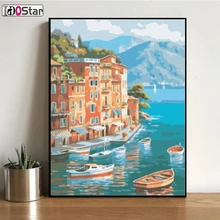Вид на море, архитектурный пейзаж картина, DIY картина по номерам настенный художественный декор Ручная роспись маслом для домашний декор, произведение искусства