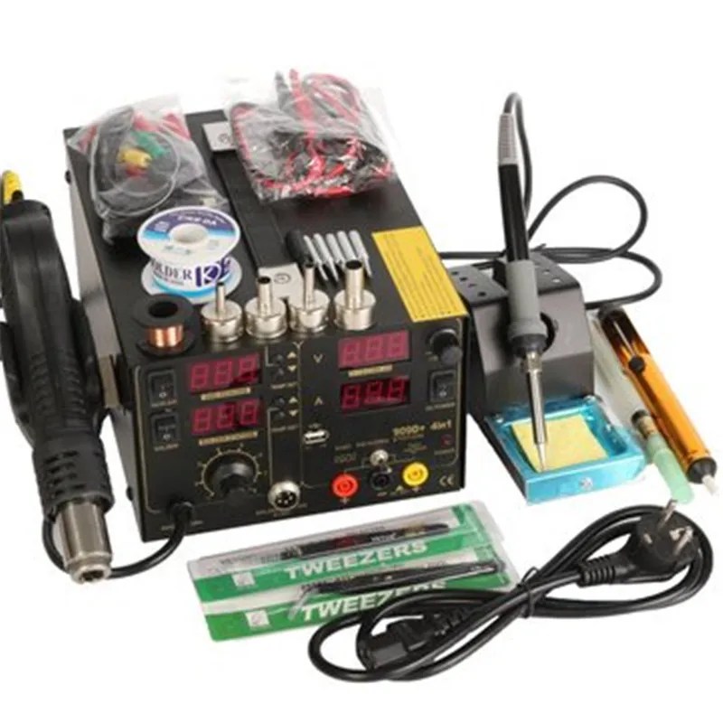 

220V 909D+ Rework Soldering Station + Hot Air Gun + DC Power Supply 3 In 1 Multi-function Set with Full Accessories
