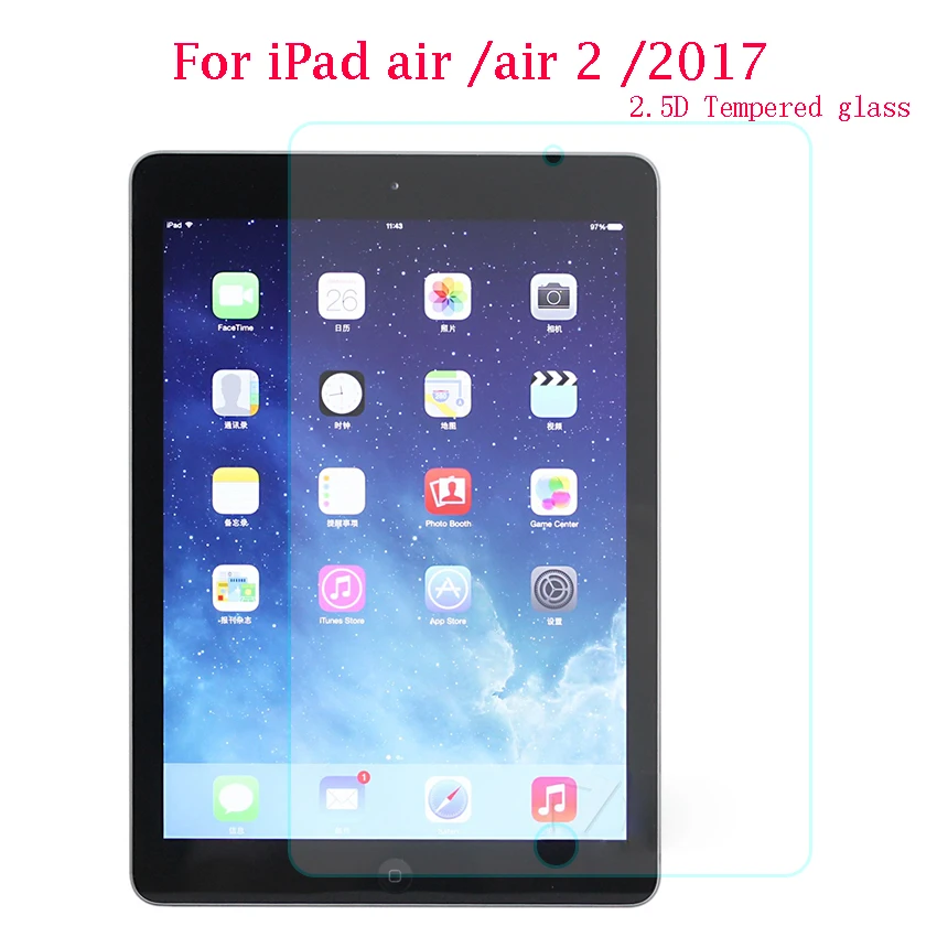 Tempered Glass For Apple iPad 2017 A1822 A1823 Screen Protector 9.7'' 9H 2.5D Film Cover air 2 A1566 A1567 Transparent | Компьютеры