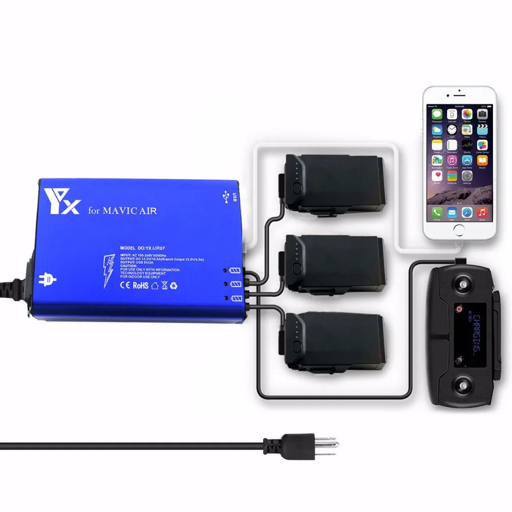 

5 in 1 Mavic Air Charger 3 Way Battery Charging 2 USB Port Remote Control phone Tablet Charge For DJI mavic air Drone Accessorie