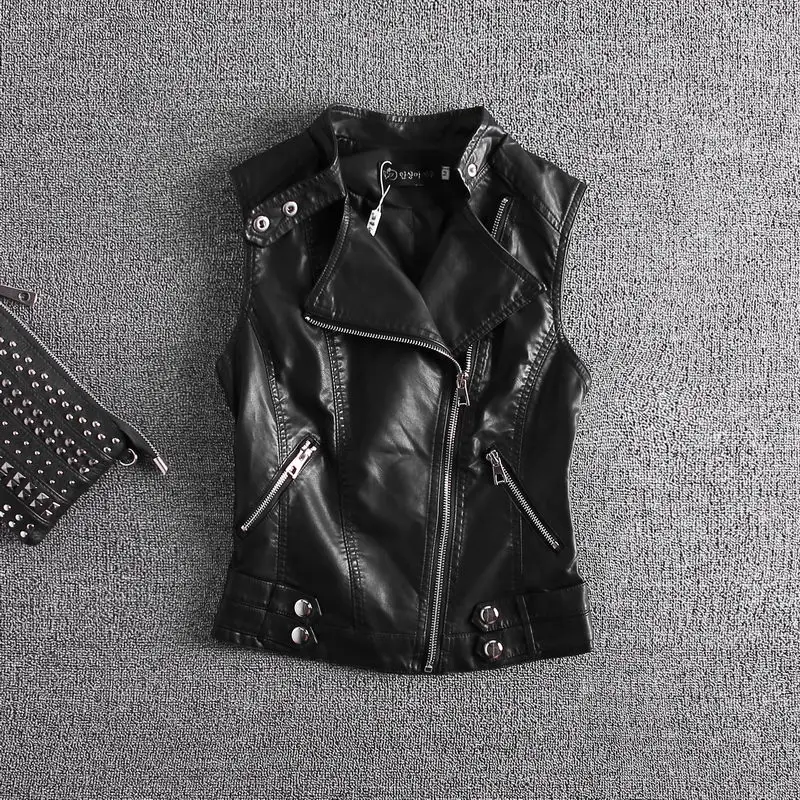 

2018 New Arrival Sale Chaquetas De Cuero Mujer Women Leather Jacket 2xl 3xl Fashion Leather Waistcoat Pu Vest Size Biker Jacket