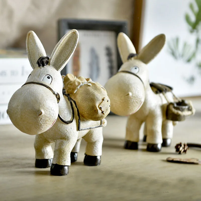 Resin Donkey Decoration Figurines Miniatures Ornament Vintage Home Decor Accessories Artificial Statue Valentines Day Girl Gifts4