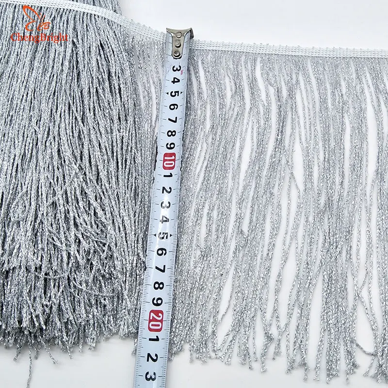 

CHENGBRIGHT 10Yards 20cm Wide Silver Lace Fringe Trim Tassel Fringe Trimming For Latin Dress Stage Clothes Accessories Lace