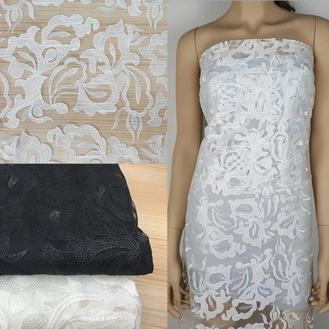 

2y 2019 Latest White African Mesh Lace Fabric French Embroidery Tulle Lace Fabric High Quality Black Nigerian Laces For Wedding