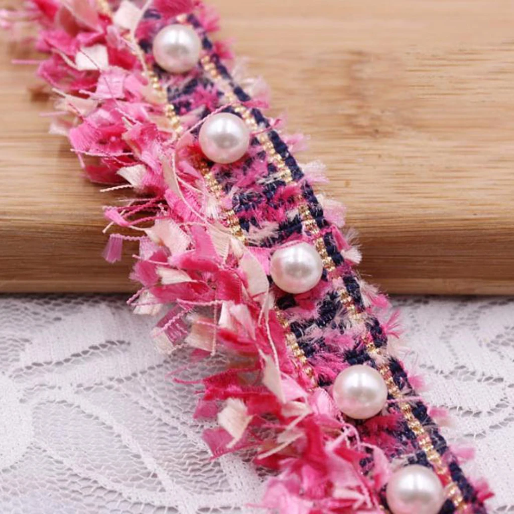 3pcs/1 Yards Handmade Pearl Beaded Embroidery Ribbon Lace Trim Embellishment for Wedding Party Christmas 3/4.5cm