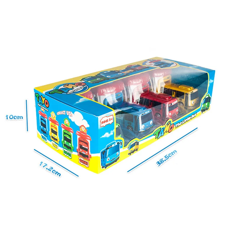 4 шт./компл. корейские колготки с мультяшными принтами масштабная модель автобуса tayo маленького миниатюрное пластиковое "Машина", для детей Для маленьких мальчиков oyuncak garage игрушки - Цвет: 4 bus with box