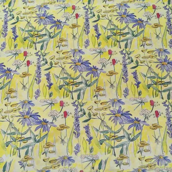 

110cm Width 16mm Daisy Print Yellow 100% Mulberry Silk Crepe de Chine Fabric for Woman Summer Dresses Blouse Sewing DIY-AF652