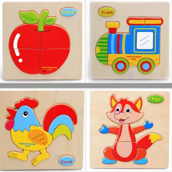 

Wooden Animals Fruit Kid Children Educational Toy Puzzle Cartoon For Baby