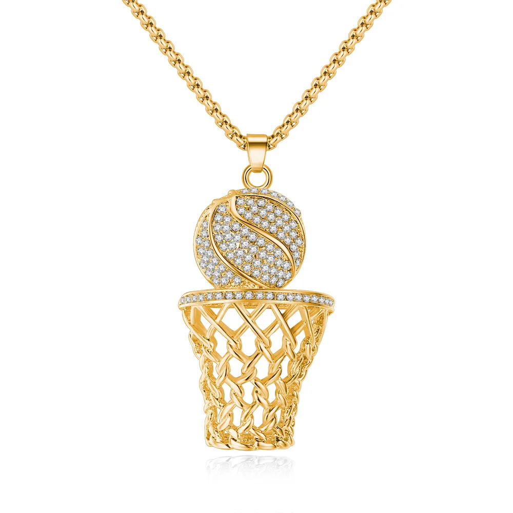 Basketball Hoop Pendant Necklaces Gold Color Stainless Steel Chain Necklace Men Sports Hip Hop
