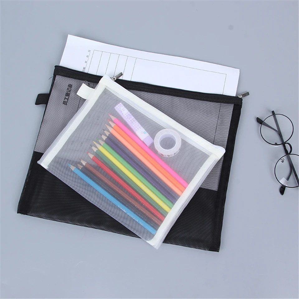 

A4 A5 Document Bag Pvc Mesh File Folder Bag with Zipper Organizer High QualityTransparent Cloth Stationery Portable