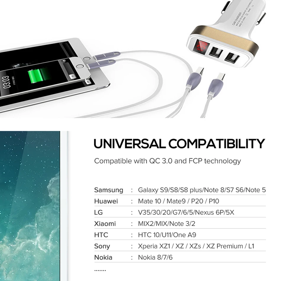 Car Charger Digital Display 2.1A Dual Port USB Charger Adapter for iPhone Samsung Xiaomi Huawei P20 lite USB Phone Charging7