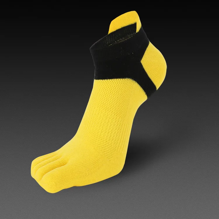 1 пара, мужские носки для бега, чистый хлопок, дышащие, с пятью пальцами, до лодыжки, спортивные носки для велоспорта, носки для пеших прогулок, Компрессионные Мужские носки для бега - Цвет: Цвет: желтый