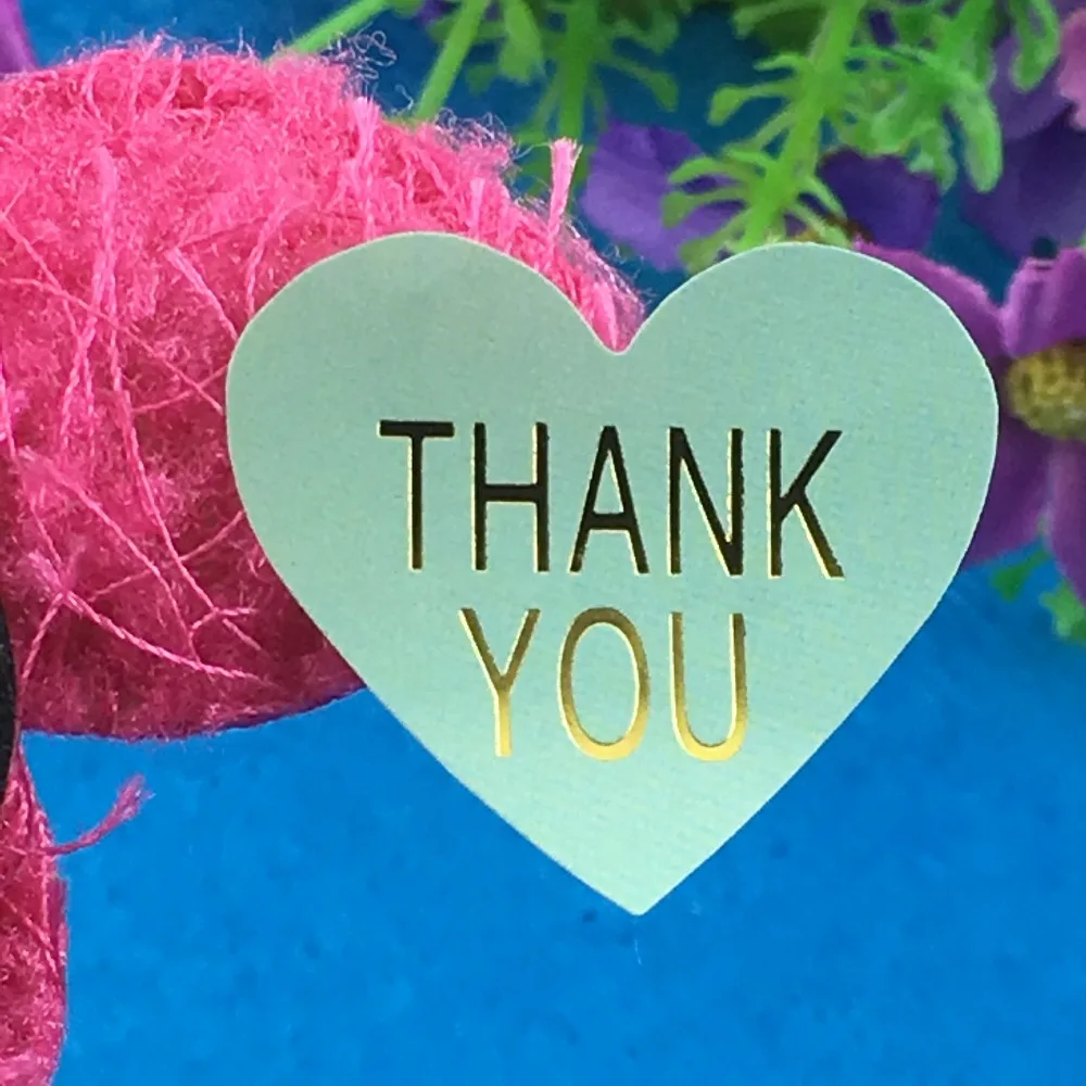 2000Pcs Mint Green Heart Shape Hot Stamping Sticker Labels Printed With Handmade Love and Thank You Self Adhesive Stickers | Канцтовары