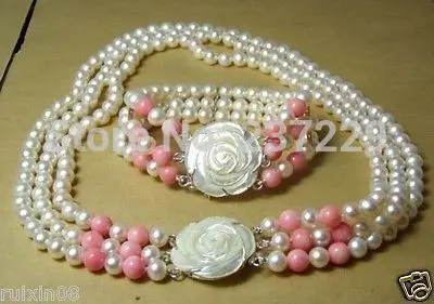 

DD Wholesale price FREE SHIPPING ^^^Noblest Pearl Pink Coral Necklace Bracelet shell clasp