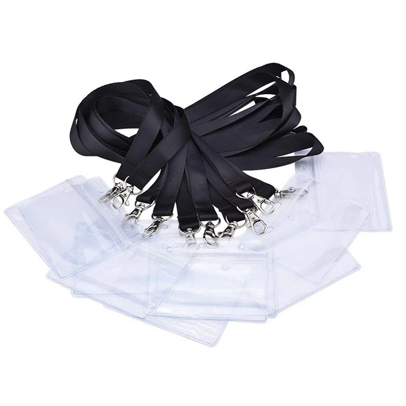 black transparent Упаковка из 10 бейджей держатель для карт бейдж держатель с шнурком для бизнеса, выставки и офиса - Цвет: black transparent
