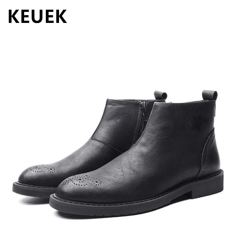 

Spring Autumn Men Martin boots Side zipper Fashion Male shoes Outdoor Ankle Chelsea Boots Slip resistant Tooling boots 033