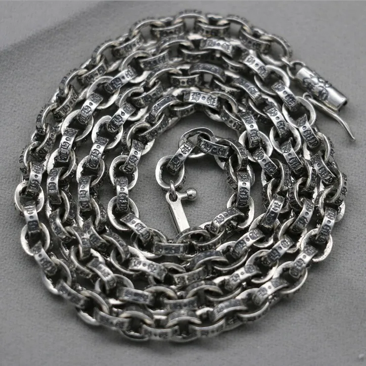 

S925 Sterling Silver Retro Thai Silver Necklace Rough Chain Vintage Style Men And Women Sweater Chain