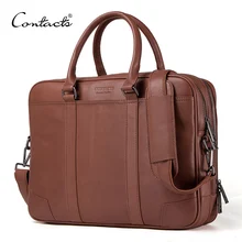 CONTACT'S стильный повседневный мужской портфель из натуральной кожи для ноутбука мужские кожаные сумки из натуральной кожи большая емкость