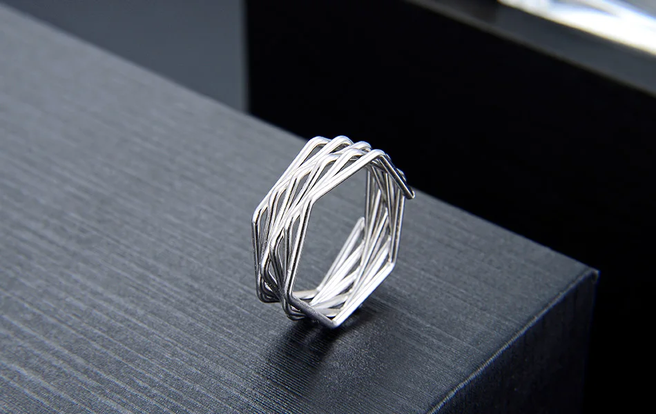 Effie queen Настоящее серебро 925 пробы женские кольца геометрическая форма много линий уникальные вечерние ювелирное серебряное кольцо Anillos BR128