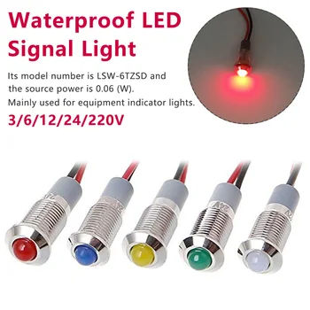 

Mounting hole 8mm Waterproof Metal LED Warning Indicator Light Signal Lamp Pilot Wire 3V 6V 12V 24V 220V