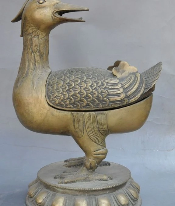 

14" old china palace bronze animal Duck Quack lucky statue incense burner Censer