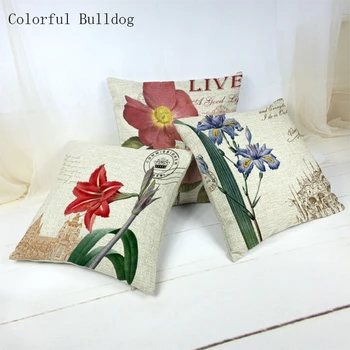

Sofa Decor Pillow Case 45*45cm Vintage Postmark Iris Flower Sunflower Rose Pattern Patio Chair Home Bedding Square Cushion Cover
