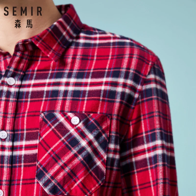 Beste SEMIR Mannen 100% Katoen Regular Fit Flanel Tartan Shirt met Turn down Kraag Lange Mouwen met Taperd taille Knop op Manchet