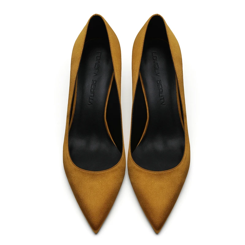 5cm Heel Height Брендовая обувь; шелковые женские вечерние туфли-лодочки на тонком высоком каблуке для работы; модные пикантные женские туфли с острым носком; цвет красный, черный, зеленый, синий; E0042 - Цвет: 5cm Heel Height