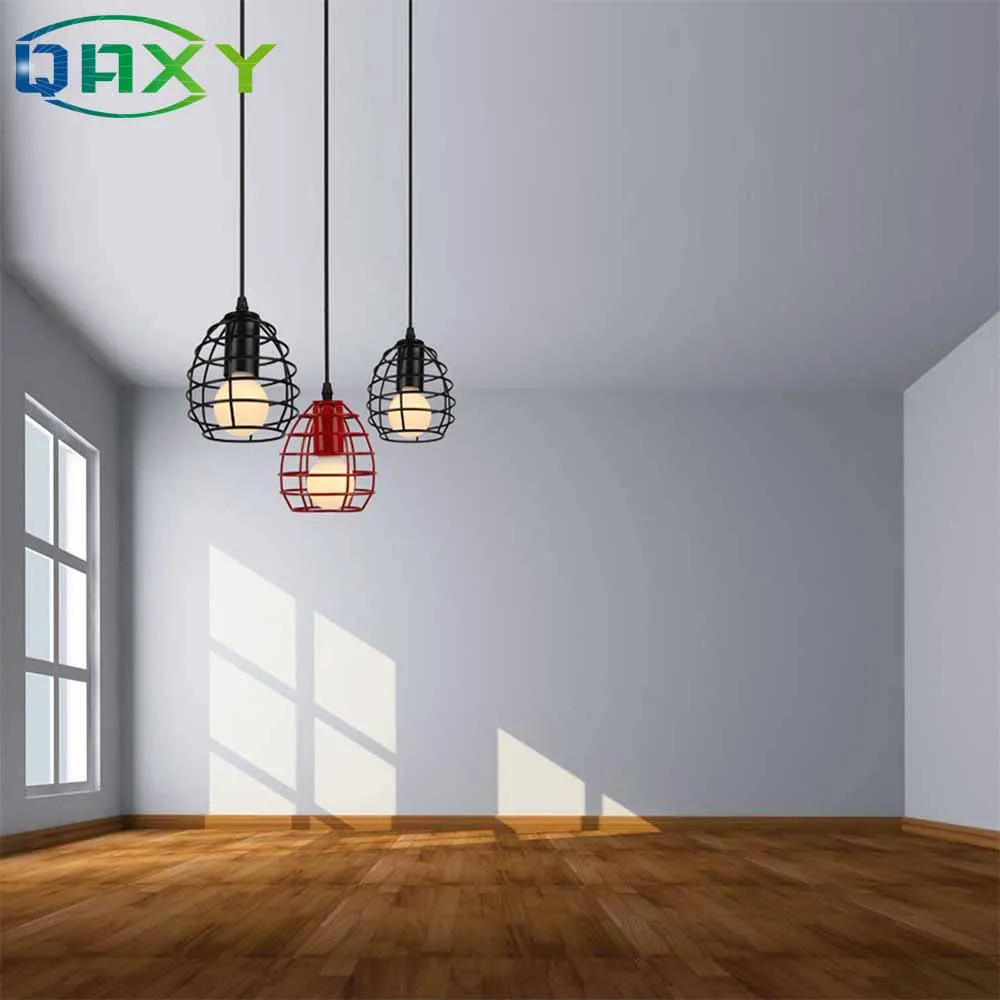  New Antique Green Red Blue Pendant Light Loft Droplight Fixture Iron Cage Pendant Lamp Hanging Dinn - 32974802537