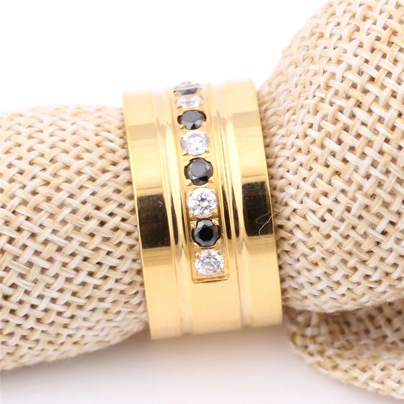 Modyle Two Color 316L Stainless Steel CZ Zircon Channel Setting Ring For Women Birthday gift