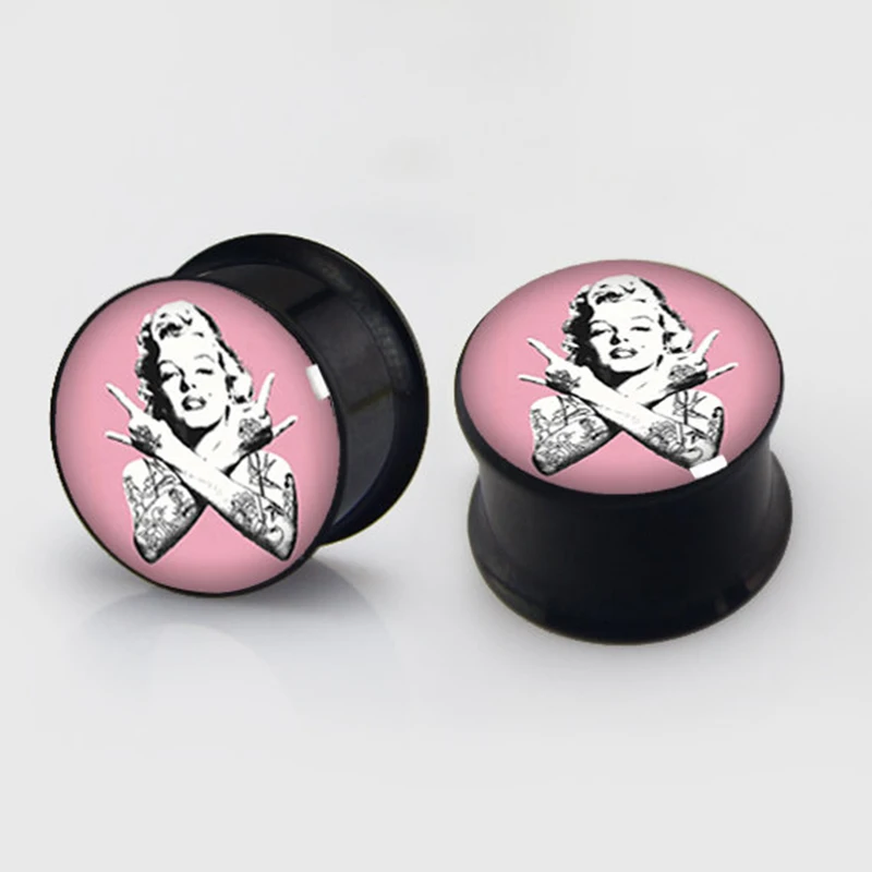 1 pair Marlyn Moroe plug gauges stainless steel anodized black double