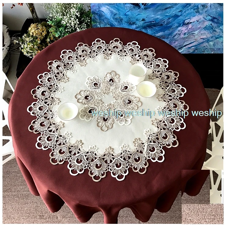  white lace luxury embroidery cloth art European style Circular table mat The table cloth Eat mat Ta