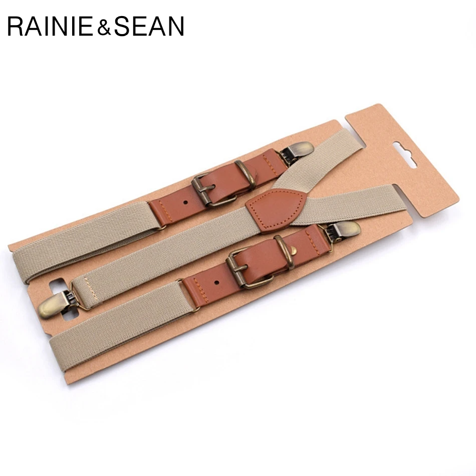 

RAINIE SEAN Suspenders Men Women Solid Suspenders For Shirt Mens Braces For Trousers Y Back Leather Brand Suspender Belt Clips