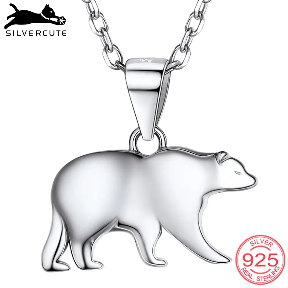 

SILVERCUTE Authentic 925 Sterling Silver Polar Bear Necklace For Women Animal White Bear Pendant &18 Inch Rolo Chain SCP6451B