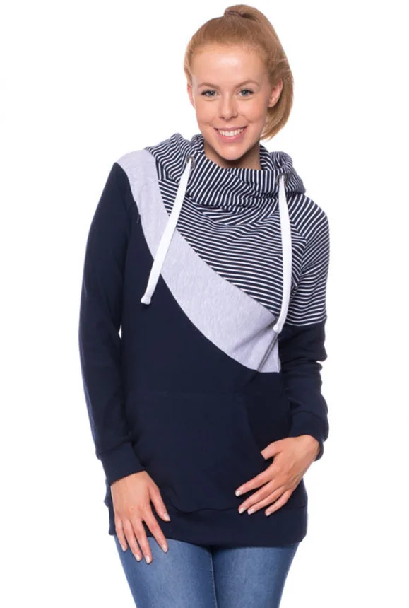 Одежда для кормящих мам размера плюс с капюшоном и длинными рукавами для беременных женщин, лоскутные топы, футболки для кормящих матерей