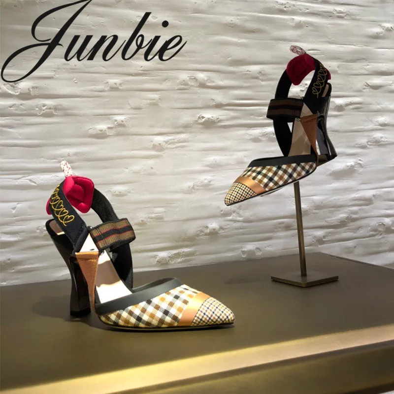 

JUNBIE New Spring Summer Sexy Pointed Toe Women Pumps Elastic Band Thin HIgh Heel Sandals Party Shoes Women