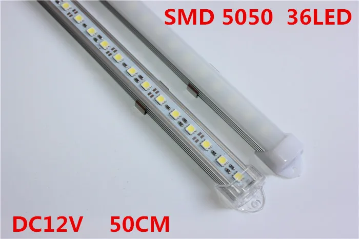 

5pcs*50cm Factory Wholesale 50CM DC 12V 36 SMD 5050 LED Hard Rigid LED Strip Bar Light with U Aluminium shell +pc cover