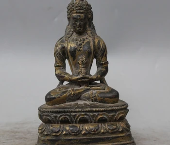 

6" Tibet Buddhism Bronze Gild Seat lotus Amitayus longevity God Goddess Statue