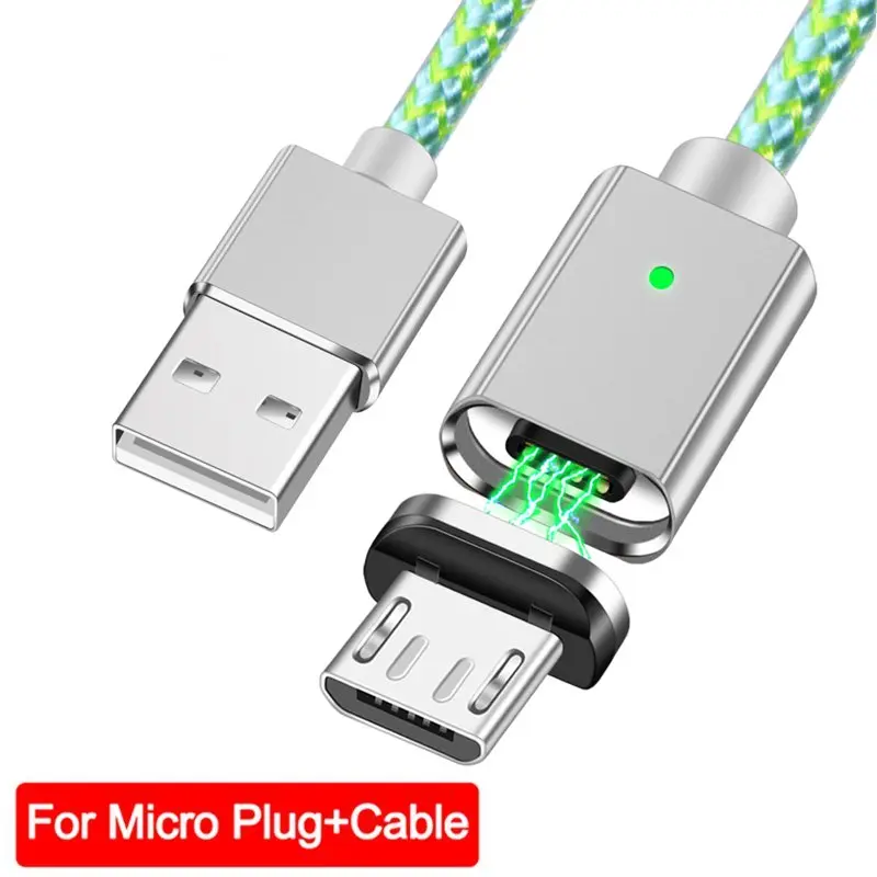 Olaf светодиодный магнитный USB кабель 3A Быстрая зарядка Micro USB кабель для передачи данных type C USB C для samsung huawei iPhone X XS Max Магнитный кабель - Цвет: Green Micro Cable