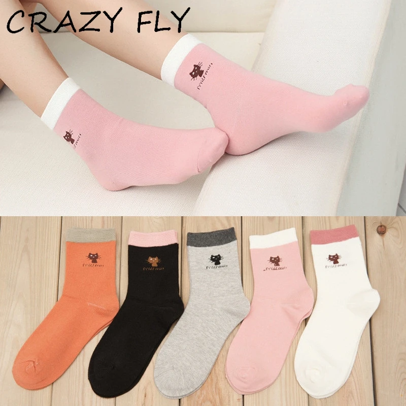 Женские носки CRAZY FLY 2020 новые модные с мультяшным принтом Crazy Cat Harajuku розовыми