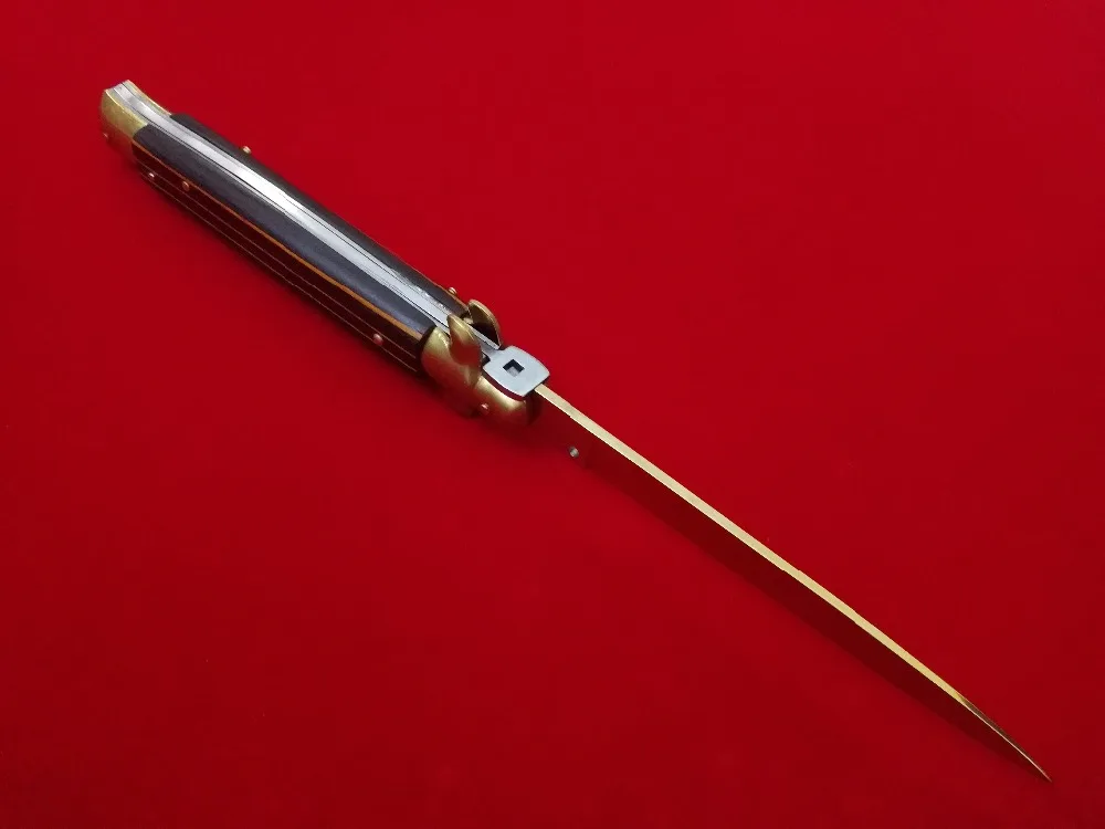 WHYEDC клон AKC складной стилет 1" Золотое лезвие 440C сталь с деревянной ручкой тактический боевой нож военные столовые приборы инструменты шестерни