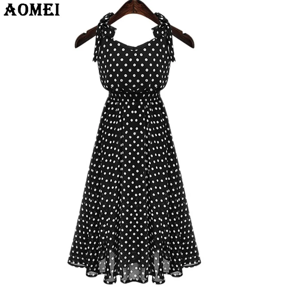 

Woman Bohemian Maxi Dresses Polka Dot Black Sundress Lady Fashion 2019 Sleeveless Summer Long Vestidos Beachwear Gowns Tunics