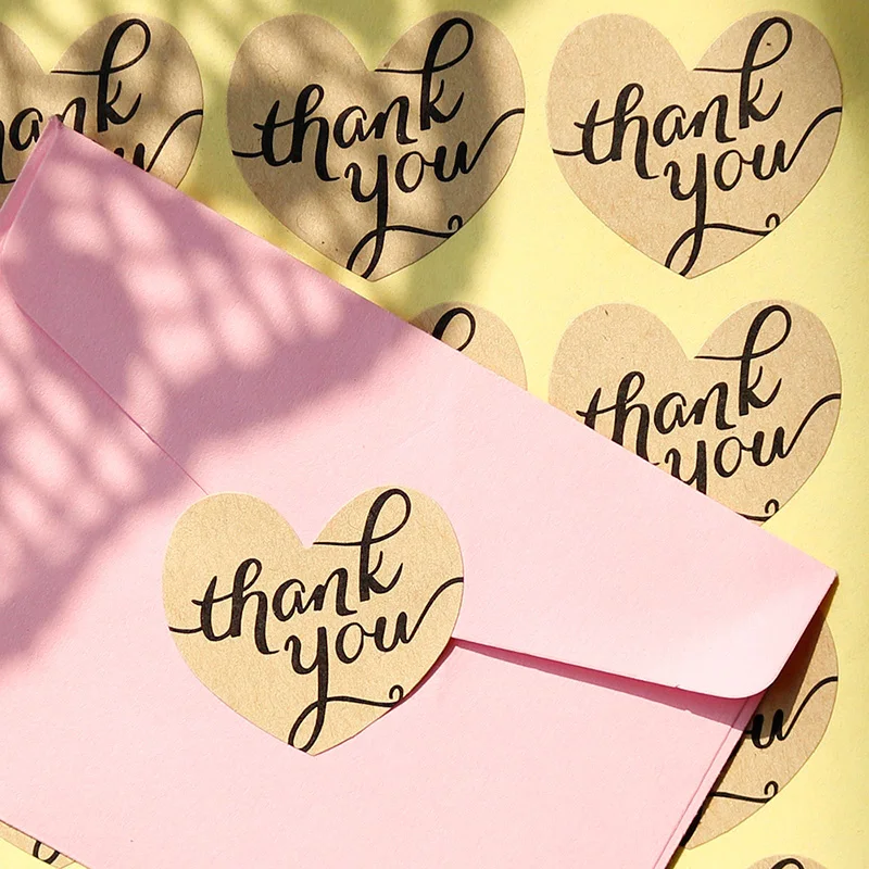 

102pcs Vintage THANK YOU Kraft Paper Stickers Heart Design Sealing Sticker Labels Gift Box Stickers for Wedding Party Supplies