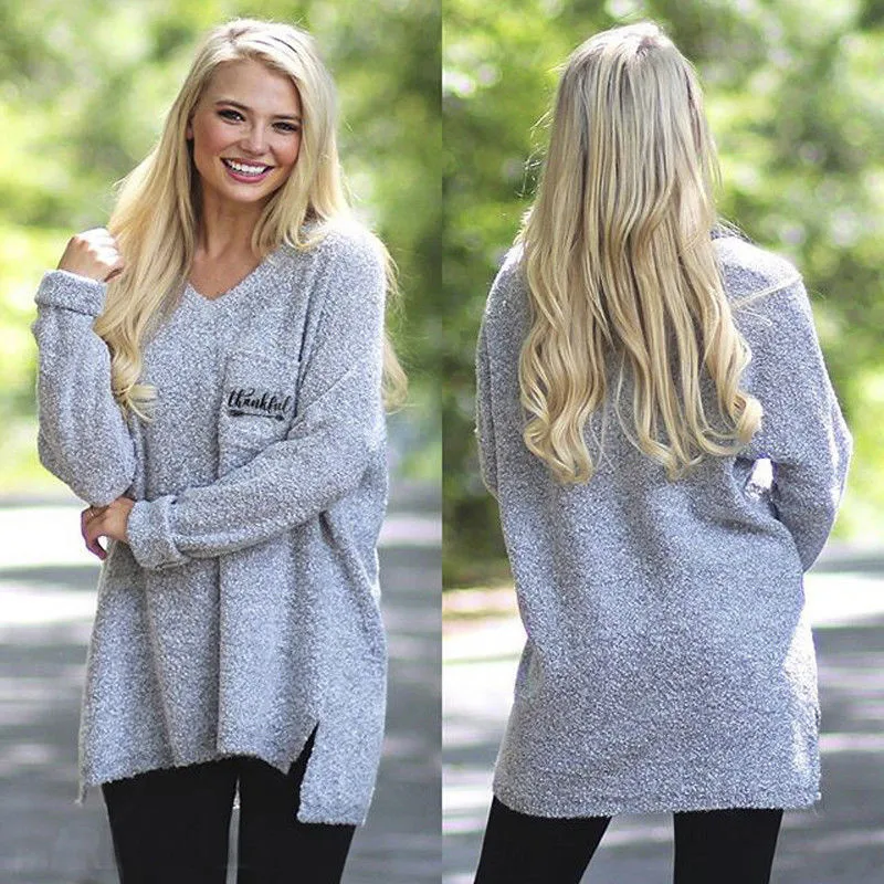 2017 New Oversize Sweater Women V-Neck Long Sleeve Casual Loose Ladies Autumn Winter Pullover Sweaters | Женская одежда