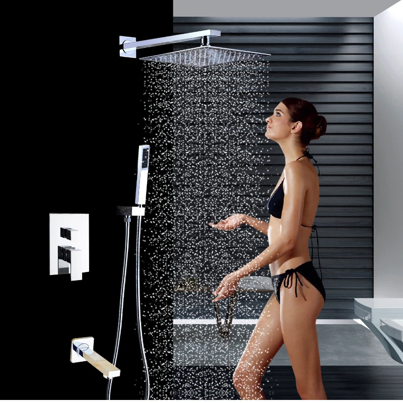 Index Bath Stainless Steel Chrome Wall Mount Rainfall Shower Faucet Set