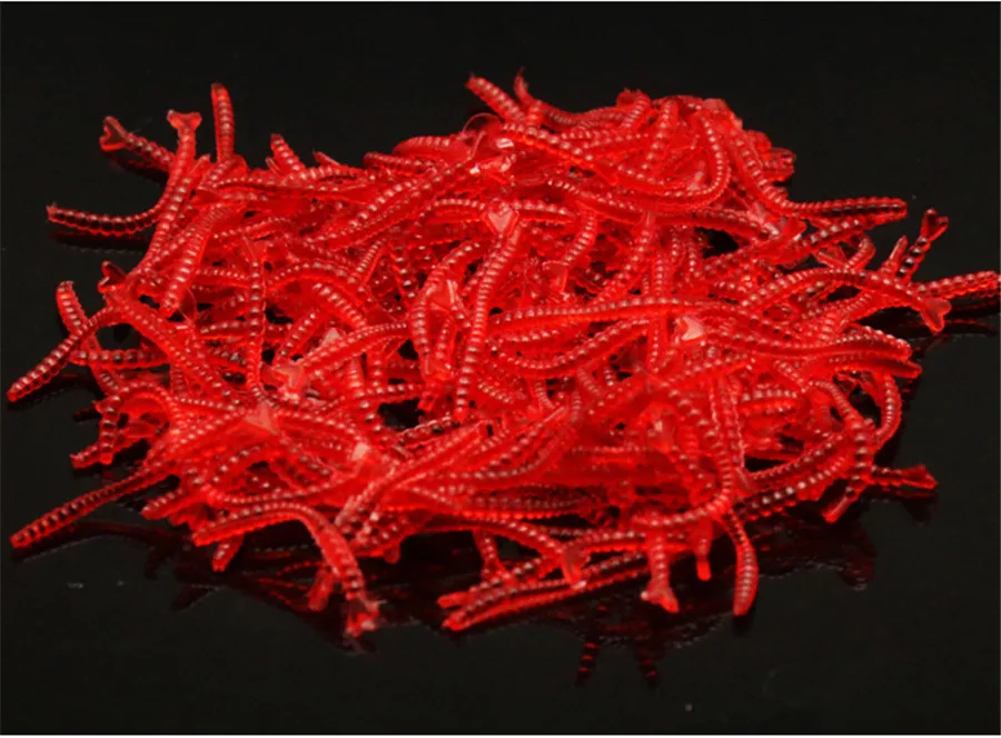 50Pcs 100pcs Fishy Smell Red Worm Fishing Lure 2cm Silicone Earthworm Artificial Lures Carp Fishing Lifelike Soft Bait (5)