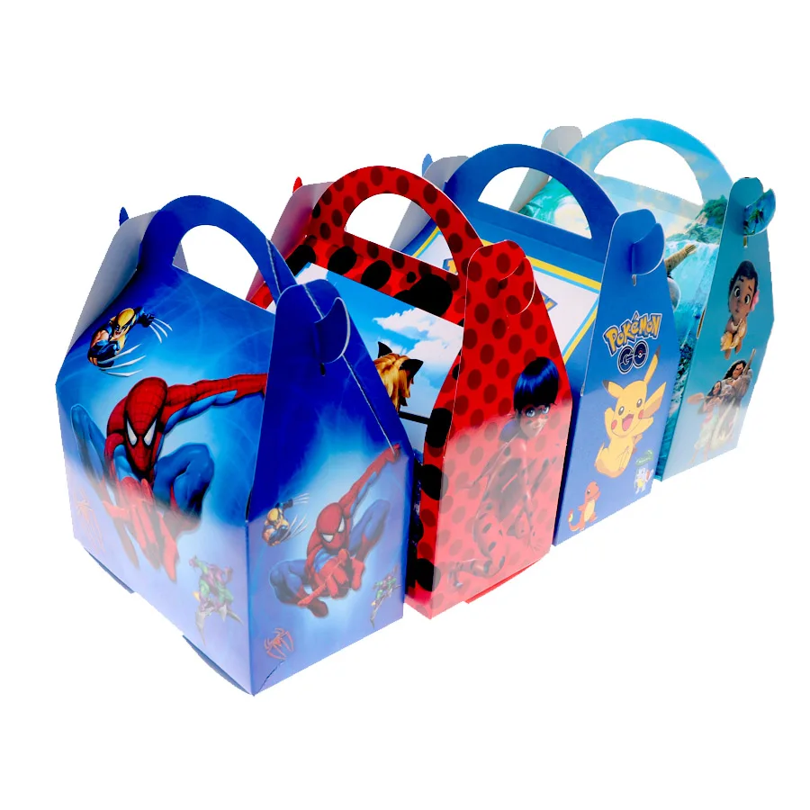 

6pcs/set Spiderman Pokemen Moana theme Paper Gift Bags Baby Shower Birthday Decor kids Candy Box Favors Event