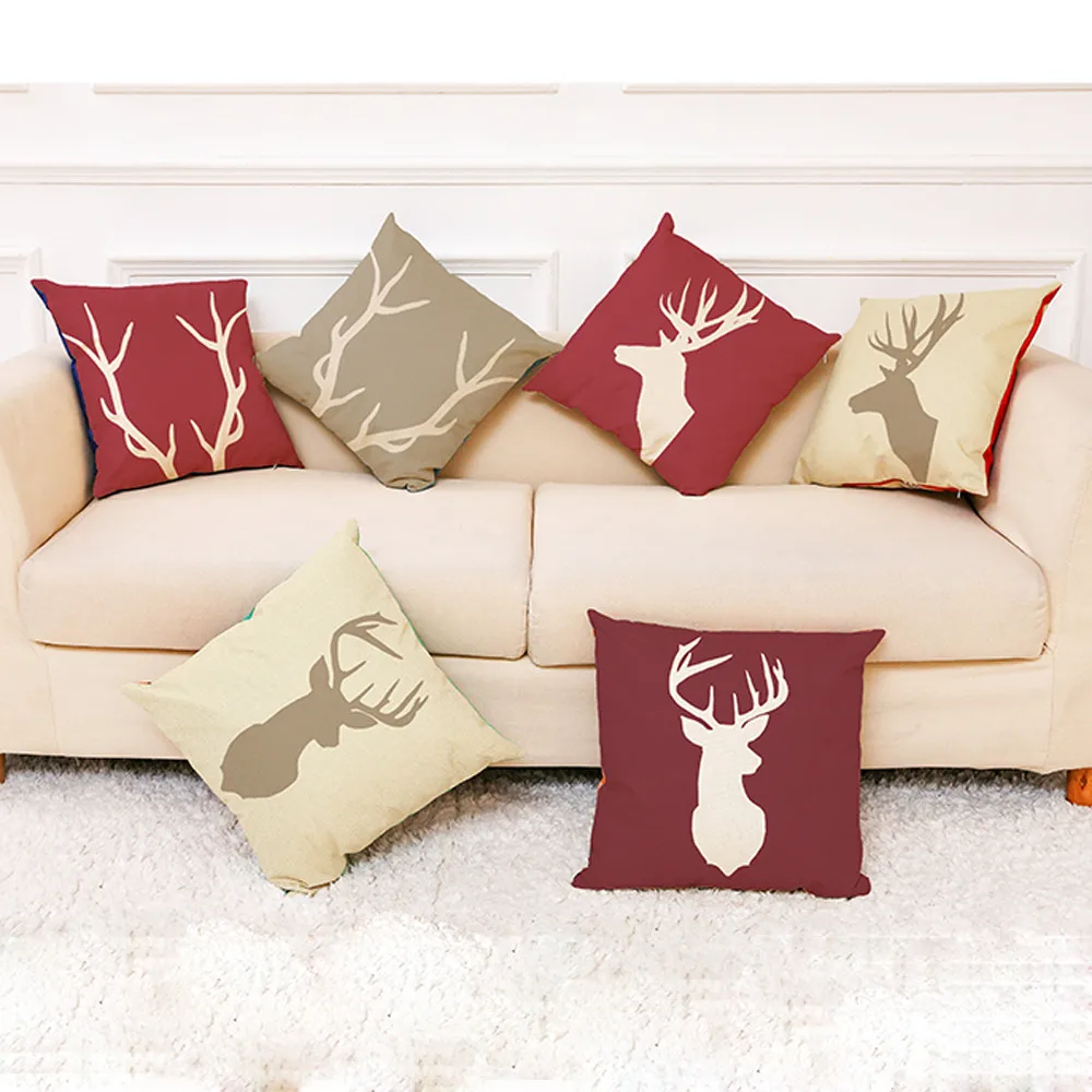 

Christmas Pillow Case Reindeer Cushion Cover Graffi Style Throw Moose Pillowcase Elk Decorative Pillows Cover